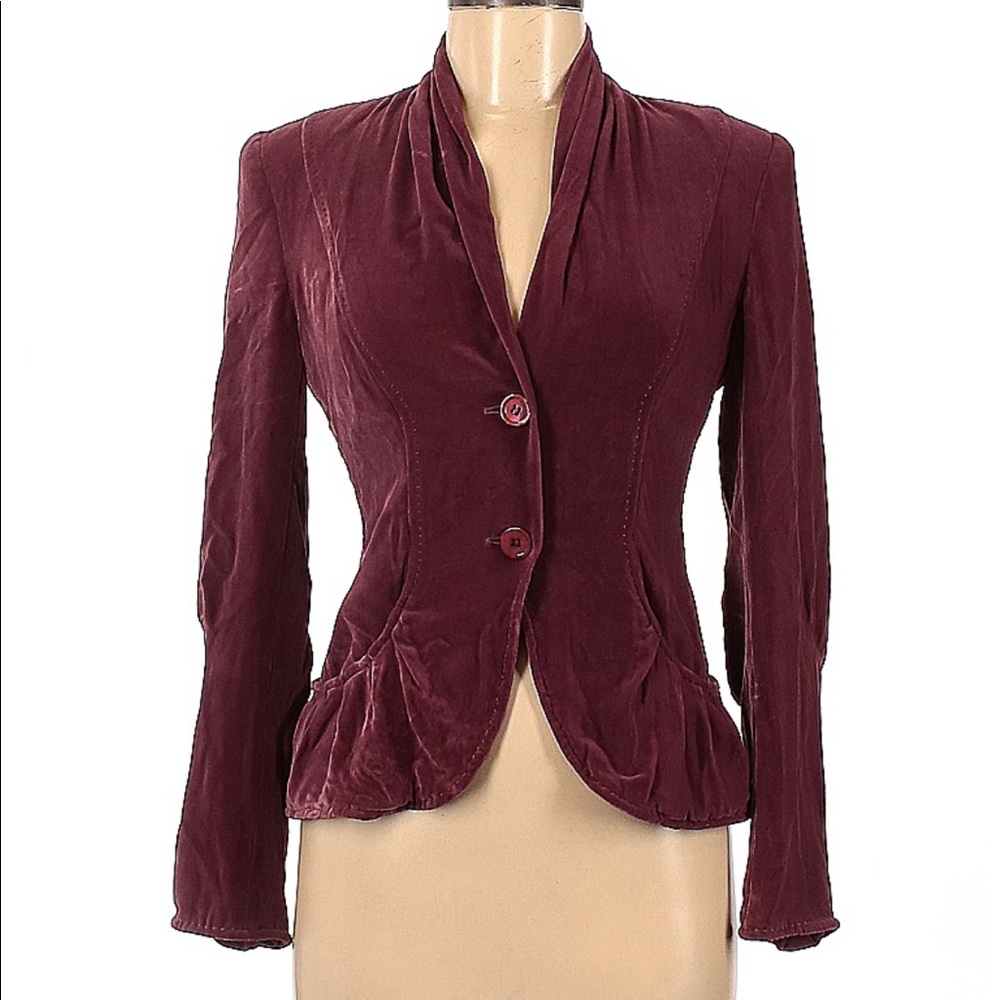 Purificacion Garcia maroon velvet blazer coat